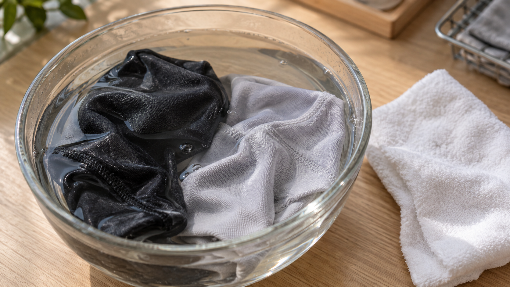 Color bleeding in activewear after washing checked with a warm-water soak and white cloth