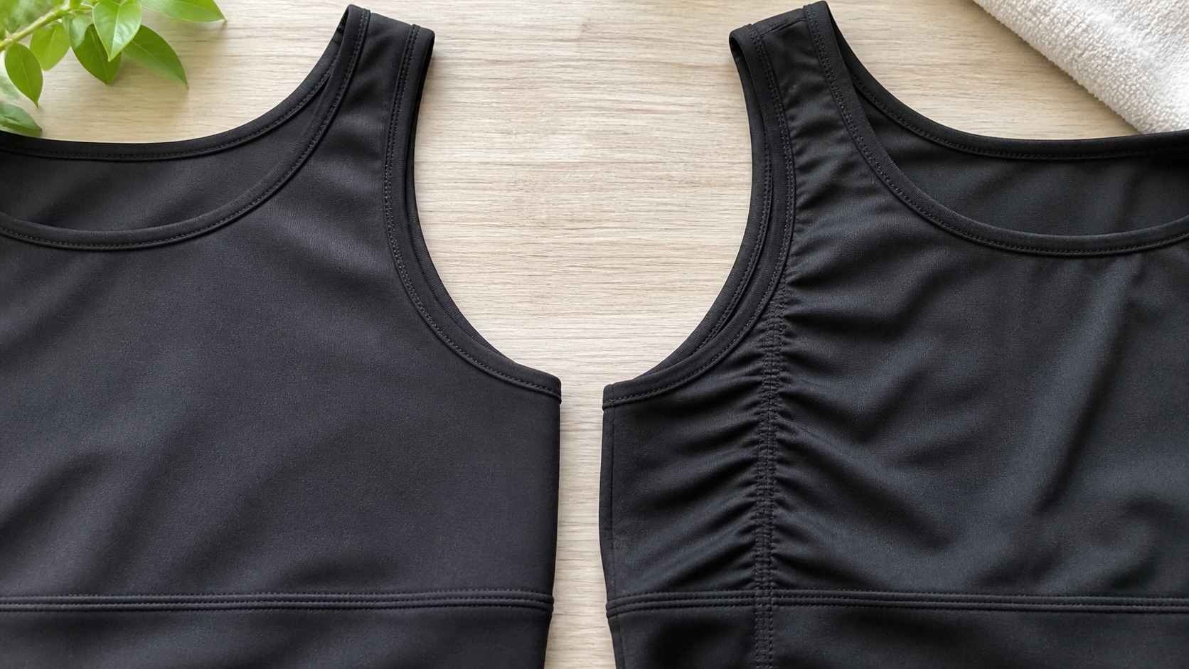 Smooth and puckered activewear seam samples compared after a simple wash check
