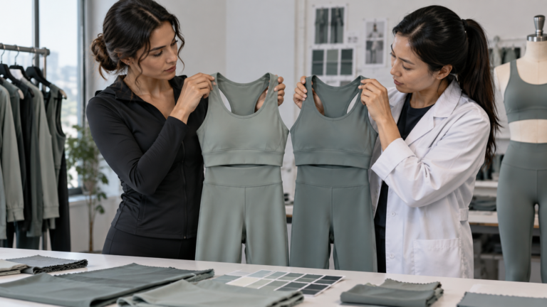 Color shading in activewear compared under consistent light